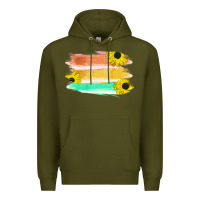 Army Green Colored Triple Sunflower Brush Strokes Premium Hoodie - Bettercallsaul