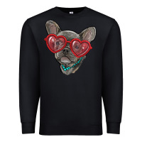 Black french bulldog with love glasses Premium Sweatshirt - RanaPortraitStore