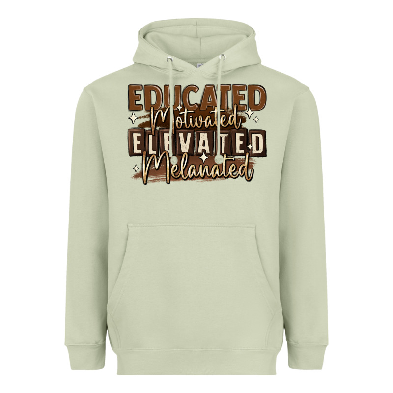 Educated Motivated Elevated Melanated Heavyweight Hoodie by MaliasSmallBusiness | Teevron