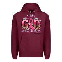 Burgundy breast cancer with god all things are possible Premium Hoodie - Artiststas