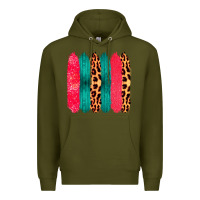 Army Green Colored Leopard and Wood Patterned Western Brush Strokes Premium Hoodie - Bettercallsaul