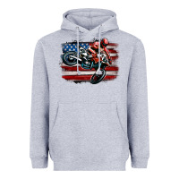 Heather Grey dirt bike american flag Heavyweight Hoodie - MaliasSmallBusiness