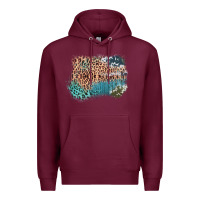 Burgundy Leopard Wood Cowhide Pattern Mixed Western Frame Premium Hoodie - Bettercallsaul