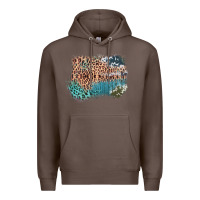 Coffee Leopard Wood Cowhide Pattern Mixed Western Frame Premium Hoodie - Bettercallsaul