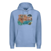 Colony Blue Leopard Wood Cowhide Pattern Mixed Western Frame Premium Hoodie - Bettercallsaul