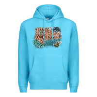Ocean Blue Leopard Wood Cowhide Pattern Mixed Western Frame Premium Hoodie - Bettercallsaul