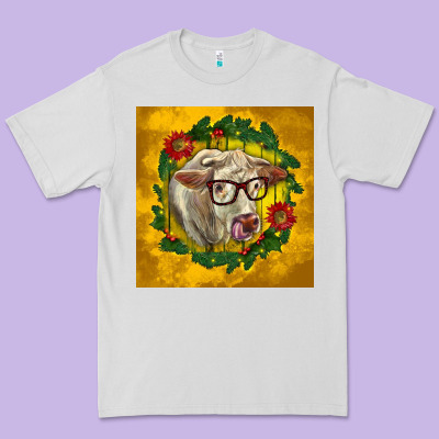 Christmas Charolais Cow Face Premium Tee Designed By Lillyallendesigns