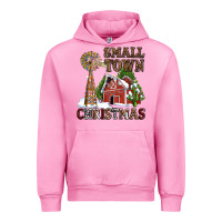 Fuchsia Pink small town christmas with barn and cactus Urban Hoodie - AdoDesignShop