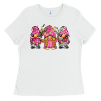 White breast cancer gnome Ladies Tee - BarkalooDesign