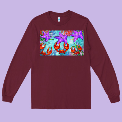 Crab And Starfish  Cup Long Sleeve Tee Designed By Barkaloodesign