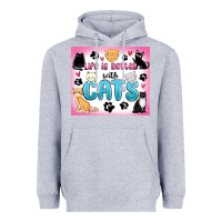 Heather Grey life is better with cats Heavyweight Hoodie - MaliasSmallBusiness
