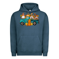 Pigment Midnight Navy fall gnomes truck pumpkin sunflowers Urban Hoodie - Artiststas