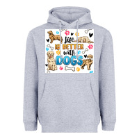 Heather Grey life is better with dogs Heavyweight Hoodie - MaliasSmallBusiness