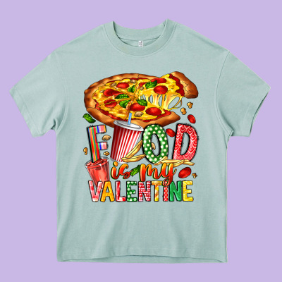 Food Is My Valentine Heavy Core Tee Designed By Cowhidedigitalart