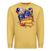 Antique Gold hotdog with beers billie wilder Premium Sweatshirt - texasbilliewilder
