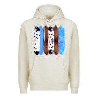 Oatmeal Heather Western Farm Life Cowhide Wood Blue Glitter Brush Stroke Premium Hoodie - Bettercallsaul