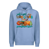 Colony Blue just a girl who loves pumpkin spice Premium Hoodie - AdoDesignShop
