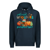 Navy just a girl who loves pumpkin spice Premium Hoodie - AdoDesignShop