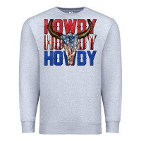 Heather Grey howdy howdy howdy 4th of july bull skull billie wi Premium Sweatshirt - texasbilliewilder