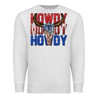 Oatmeal Heather howdy howdy howdy 4th of july bull skull billie wi Premium Sweatshirt - texasbilliewilder