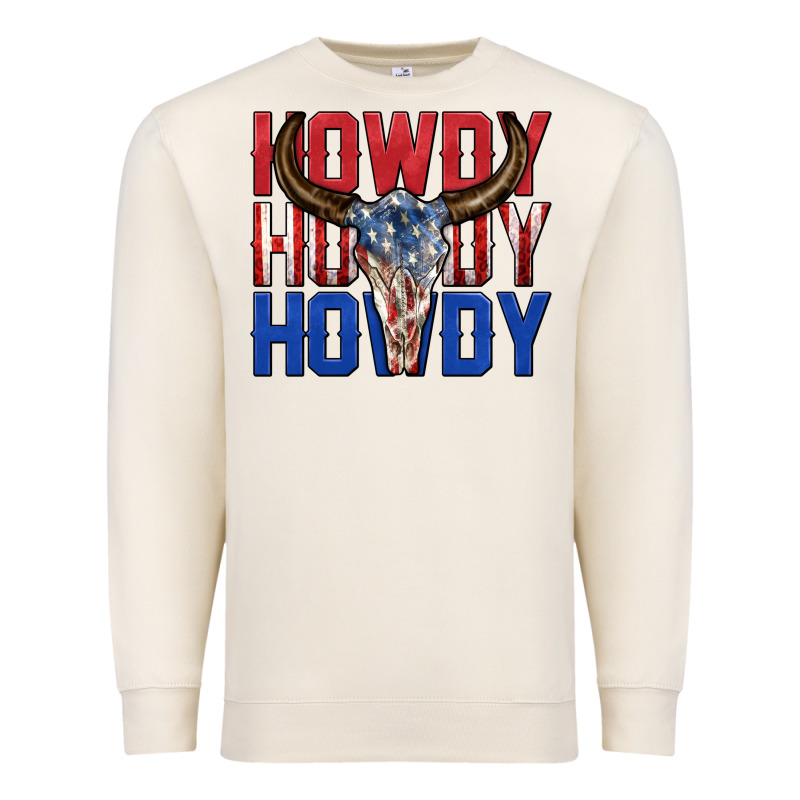 Howdy Howdy Howdy 4th Of July Bull Skull Billie Wi Premium Sweatshirt by texasbilliewilder | Teevron