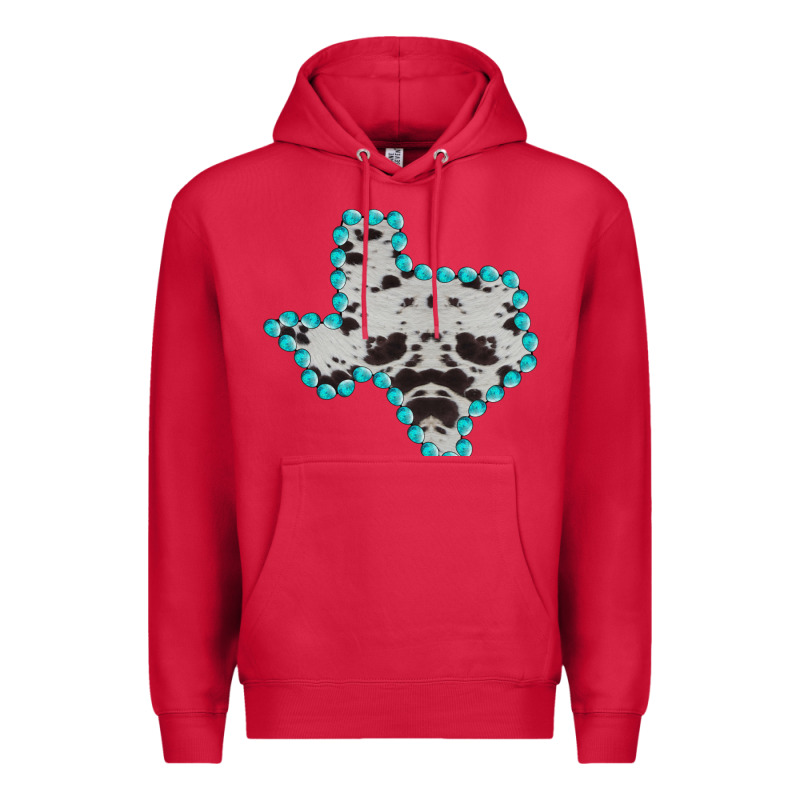 Texas Map Cowhide Turquoise Gemstone Premium Hoodie by Bettercallsaul | Teevron