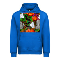 Cobalt halloween ghost and headstone seamless pattern Urban Hoodie - BundleAndBundleShop