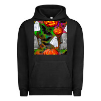 Pigment Black halloween ghost and headstone seamless pattern Urban Hoodie - BundleAndBundleShop