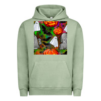 Pigment Oil Green halloween ghost and headstone seamless pattern Urban Hoodie - BundleAndBundleShop