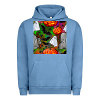 Pigment Pebble Blue halloween ghost and headstone seamless pattern Urban Hoodie - BundleAndBundleShop