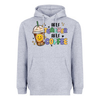Heather Grey half teacher half coffee Heavyweight Hoodie - MaliasSmallBusiness
