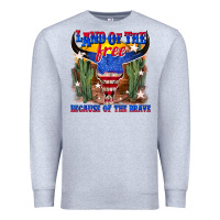 Heather Grey land of the free because of the brave Premium Sweatshirt - texasbilliewilder