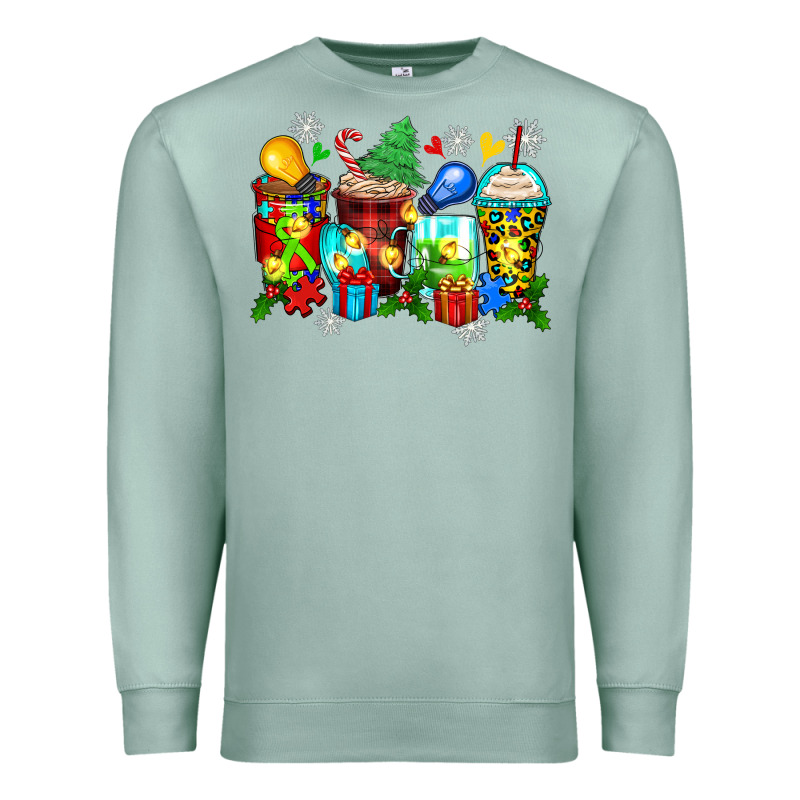 Autism Christmas Coffee Cups Premium Sweatshirt by Zillion Design Studio | Teevron