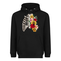 Black floral ribcage Heavyweight Hoodie - MaliasSmallBusiness