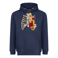 Navy floral ribcage Heavyweight Hoodie - MaliasSmallBusiness