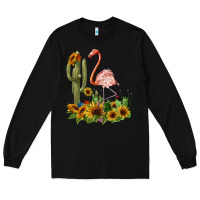 Black flamingo with cactus and sunflowers Long Sleeve Tee - BarkalooDesign