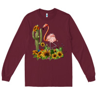 Burgundy flamingo with cactus and sunflowers Long Sleeve Tee - BarkalooDesign