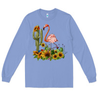 Colony Blue flamingo with cactus and sunflowers Long Sleeve Tee - BarkalooDesign