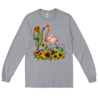 Heather Grey flamingo with cactus and sunflowers Long Sleeve Tee - BarkalooDesign