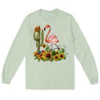 Matcha flamingo with cactus and sunflowers Long Sleeve Tee - BarkalooDesign