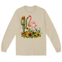 Mushroom flamingo with cactus and sunflowers Long Sleeve Tee - BarkalooDesign
