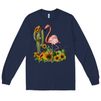 Navy flamingo with cactus and sunflowers Long Sleeve Tee - BarkalooDesign