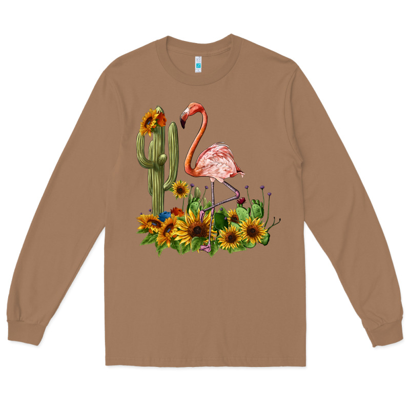Flamingo With Cactus And Sunflowers Long Sleeve Tee by BarkalooDesign | Teevron