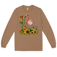 Toasted Coconut flamingo with cactus and sunflowers Long Sleeve Tee - BarkalooDesign