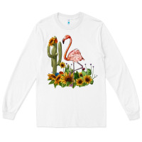 White flamingo with cactus and sunflowers Long Sleeve Tee - BarkalooDesign
