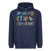 Navy never stop exploring Heavyweight Hoodie - MaliasSmallBusiness