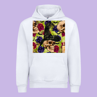 Halloween Witch Skull Seamless Pattern Urban Hoodie Designed By Bundleandbundleshop