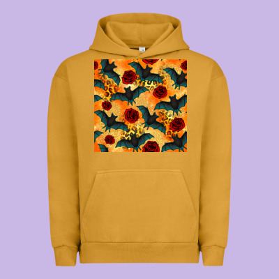 Halloween Bat And Roses Seamless Pattern Urban Hoodie Designed By Bundleandbundleshop