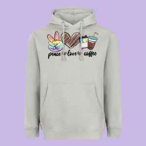 Peace Love Coffee Heavyweight Hoodie Designed By Maliassmallbusiness