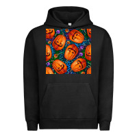 Pigment Black halloween pumpkin and candy seamless pattern Urban Hoodie - BundleAndBundleShop